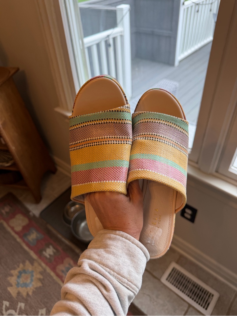 CECILIA NEW YORK Multicolor Woven Platform Mule in Yellow, Pink & Mint - Picture 5 of 9